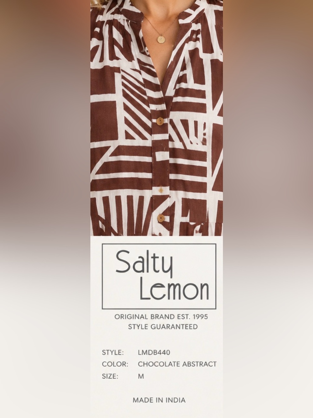 Salty Lemon Brown & White Geometric Maxi Dress - Women - Picture 3 of 7